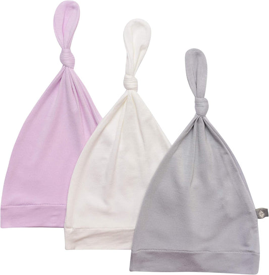 Bamboo Rayon Baby Beanie Soft Knotted Caps, 6-12 Months, Storm, Cloud, and Mauve, 3 Pack